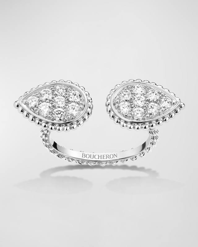 White Gold Serpent Boheme 2-Motif Small Diamond Ring, EU 50 / US 5.2